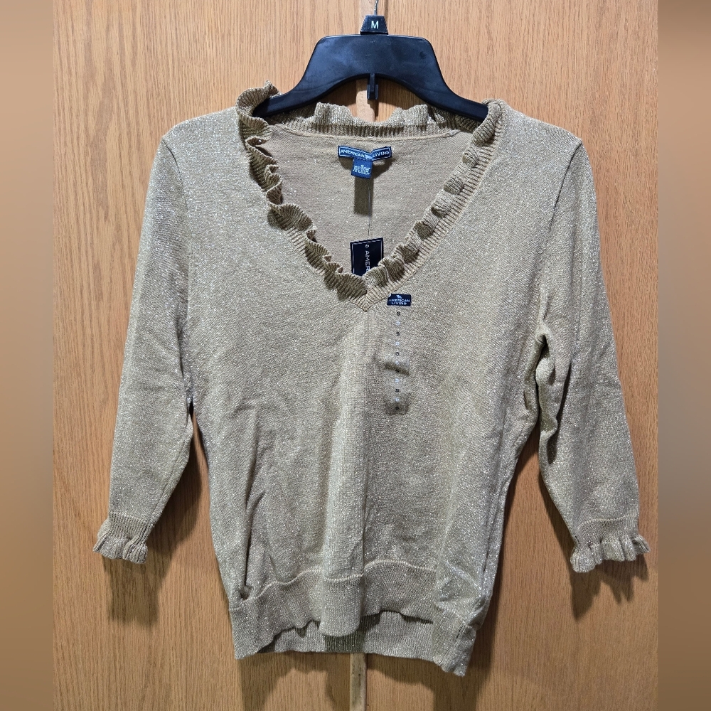 American Living Shimmering V-Neck Sweater - Tan
